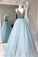 Unique V-neck tulle sequin beading long prom gown evening dresses