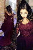 Two Pieces Lace Burgundy Assymetrical Long Dress Evening Dresses Prom Dresses
