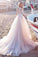 Tulle Scoop Neckline Pink A-line Lace Appliques Long Sleeves Bowknot Wedding Dresses