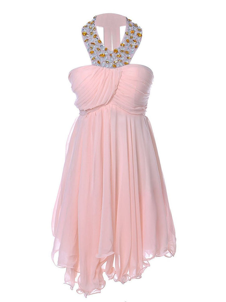 Sweetheart Pretty Short Halter Jewel Bead Prom Dresses Uneven Hem Party Dresses