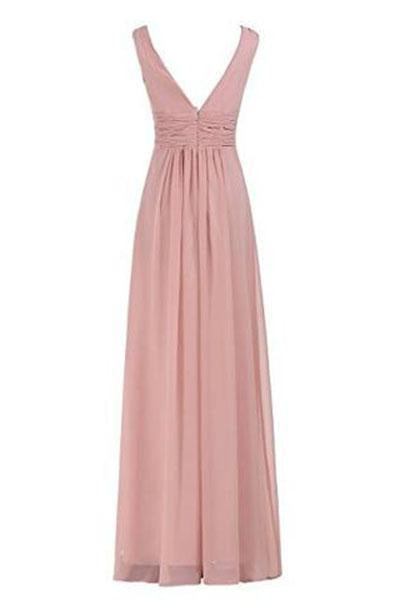 Sexy V-Neck Ruched Waist Long Prom Evening Gown Bridesmaid Dress