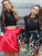 Two Piece Crew Open Back Above-Knee Black Printed Homecoming Dress with Pockets