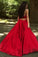 Sheath Halter Sweep Train Pleated Red Satin Prom Dress Sleeveless V Neck Party Dress