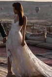 Spaghetti Straps Lace Appliques V Neck Criss Cross Wedding Dresses Beach Wedding Gowns