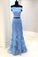 Two Pieces Mermaid Lace Appliques Off the Shoulder Tulle Prom Dresses with Beads