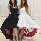 Strapless High Low Black Formal Evening Dress White Prom Dress Homecoming Dress