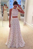 White lace round-neck two pieces A-line long evening dresses formal dresses from Cute dress