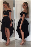 SexyTwo Pieces Modern Off the Shoulder A-Line Princess High Low Satin Homecoming Dresses
