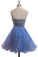 Strapless Cute Tulle Short Sweetheart Beading Blue Rhinestone Homecoming Dresses