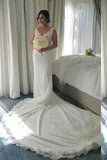 Shinny V-neck Sleeveless Mermaid Lace Beaded Wedding Dresses