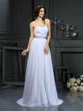 A-Line/Princess Sweetheart Beading Sleeveless Long Chiffon Wedding Dresses TPP0006773