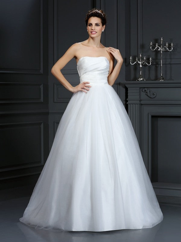Ball Gown Strapless Pleats Sleeveless Long Taffeta Wedding Dresses TPP0006777