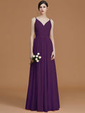 A-Line/Princess V-neck Sleeveless Floor-Length Ruffles Chiffon Bridesmaid Dresses TPP0005792