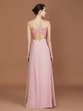 A-Line/Princess Halter Sleeveless Lace Floor-Length Chiffon Bridesmaid Dress TPP0005757