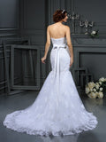 Trumpet/Mermaid Strapless Beading Sleeveless Long Lace Wedding Dresses TPP0006563