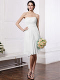 Sheath/Column Strapless Sleeveless Pleats Short Chiffon Bridesmaid Dresses TPP0005722
