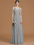 A-Line/Princess V-neck Sleeveless Floor-Length Ruffles Chiffon Bridesmaid Dresses TPP0005792