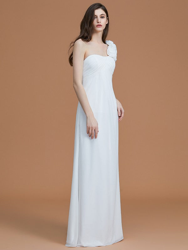 A-Line/Princess One-Shoulder Sleeveless Floor-Length Hand-Made Flower Chiffon Bridesmaid Dresses TPP0005865