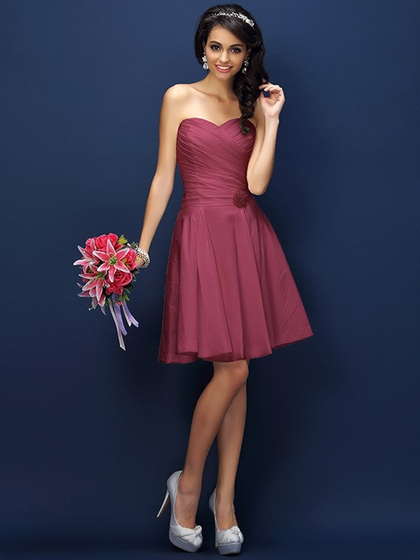 A-Line/Princess Sweetheart Pleats Sleeveless Short Taffeta Bridesmaid Dresses TPP0005783