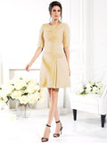 Sheath/Column Ruched 1/2 Sleeves Short Chiffon Bridesmaid Dresses TPP0005551