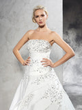 Ball Gown Strapless Beading Sleeveless Long Satin Wedding Dresses TPP0006385