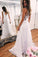 Sweep train A-line Ivory Lace V-neck Appliques Sleeveless Evening Dress Prom Dresses