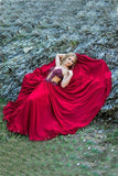 Sweetheart Appliques Beading Strapless Red A-Line Chiffon See-through Fashion Prom Dresses