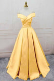 Simple Yellow Off the Shoulder Prom Dresses Lace up Sweetheart Satin Party Dresses